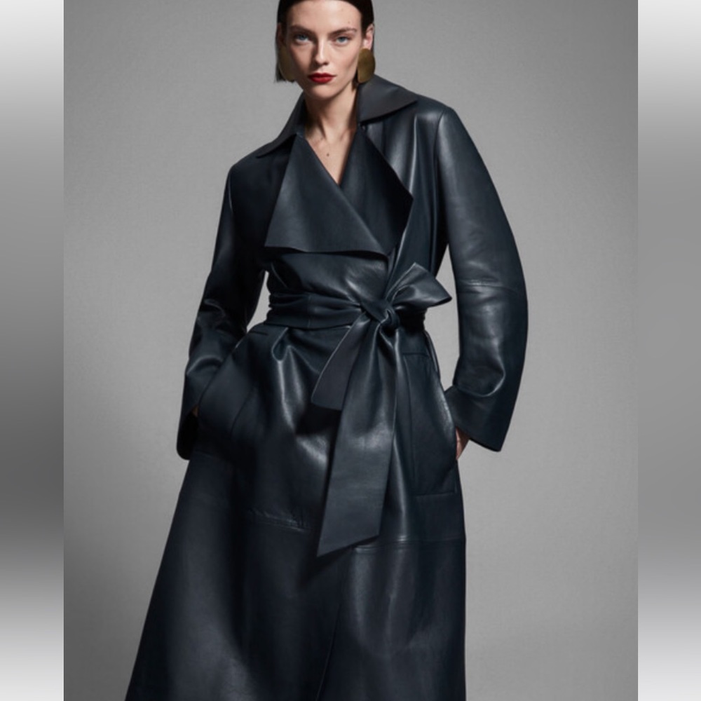 - Brand New With Tags COS Dark Navy Leather Trench Coat
